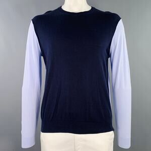 PS by PAUL SMITH Size XL Navy Light Blue Two Toned Cotton Crew Neck Pullover